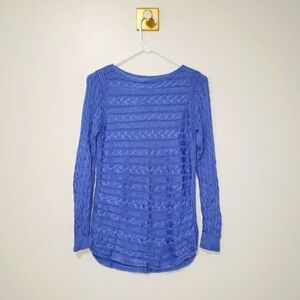 Lauren Ralph Lauren Women Sweater Small Pullover Cable Knit Long Blue Preppy